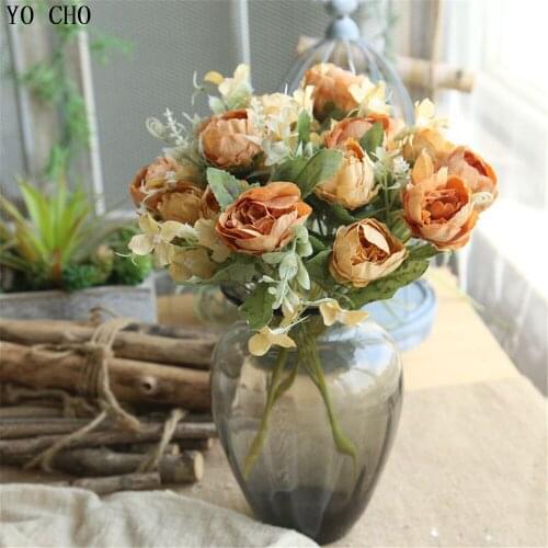 YO CHO 6 Heads Artificial Flowers Roses Silk Fake Flowers Bunch for DIY Home Garden Wedding Table Decoration Simulation Flores