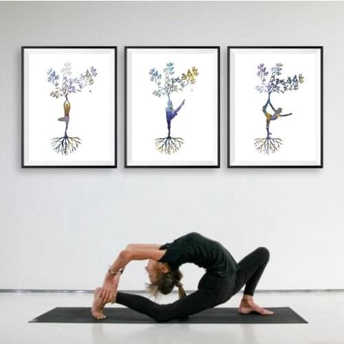 Yoga Print Tryptic Yoga Art Posters and Prints Woman Yoga Asanas Zen Wall Art Canvas Painting Pictures Yoga Studio Wall Decor