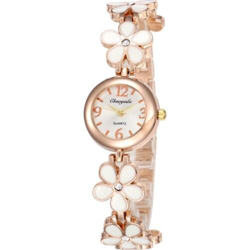 Felogio Feminino Rose Gold Watches Women Flower Design Womens Watch White Enamel Slim Band Quartz Wristwatches Big Dial Clock