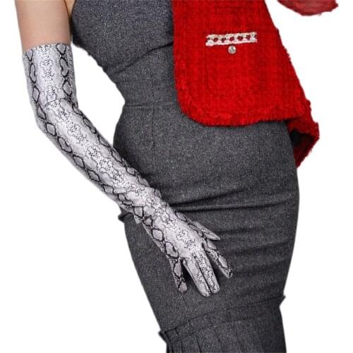 Women Gloves 60cm Patent Leather Long Section Over Elbow Simulation Leather PU Leather Gloves Bright Skin Python Pattern TB85