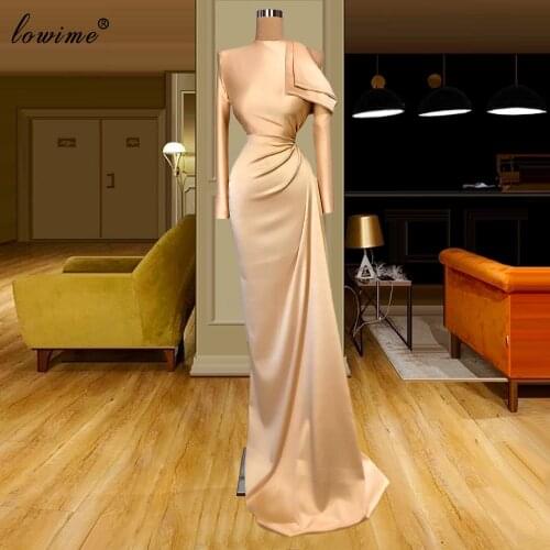 Champagne Muslim Prom Dresses Mermaid Long Sleeves Formal Evening Dresses Party Wedding Party Dresses Women Suknie Wieczorowe