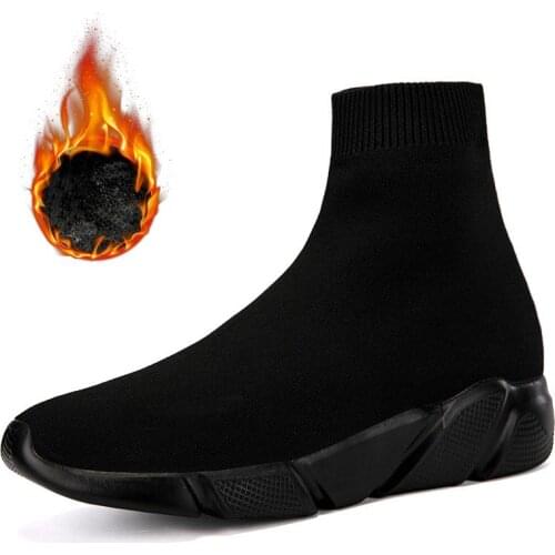 Big Size Winter Warm High Top Sneakers Socks Man Running Shoes Sport Men Black Fur Women Sports Shoes for Men Knit Flat GME-1580