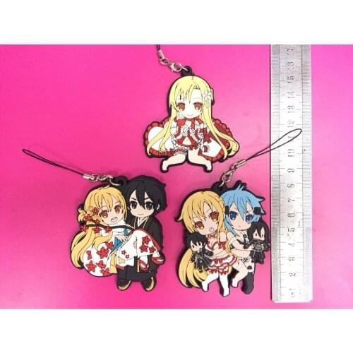 3pcs/lot NEW Original Japanese anime figure Sword Art Online rubber mobile phone charms/key chain/strap G892