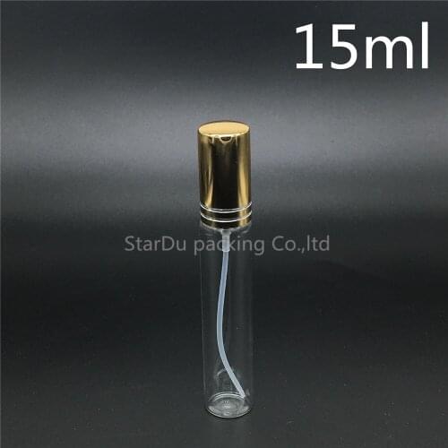 300Pcs/lot 15ml Glass Spray Bottles, 15CC Glass Perfume Bottle With gold Cap, Small Travel Packing Container