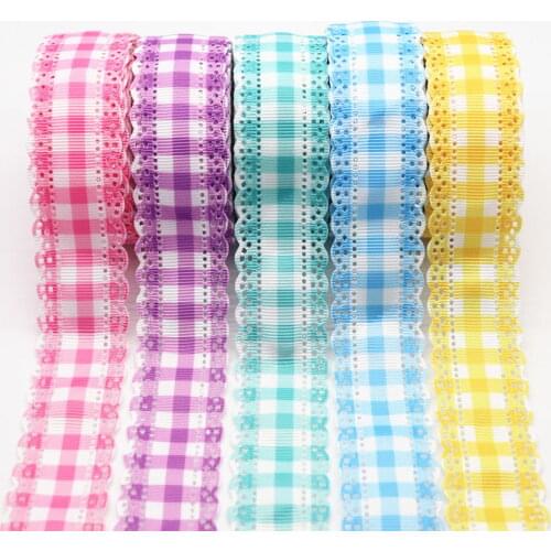 5 Yards Grosgrain Hollow Lace Ribbons Grid Printed Ribbon 30MM For Hair Bows DIY Crafts Handmade Accessories M19043004