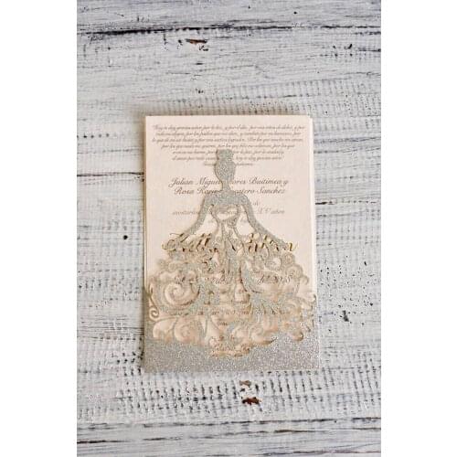 50pc sky blue card Craft Laser Cut Party Birthday Invitations Card Country Folded girl glitter silver Wedding Invitation Card