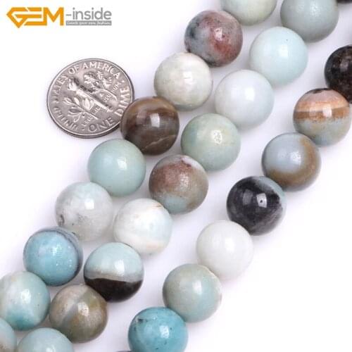 Gem-inside Natural Round Smooth Mixed Color Amazonite Big Large Hole Stone Beads for Jewelry Making15inches DIY Jewellery