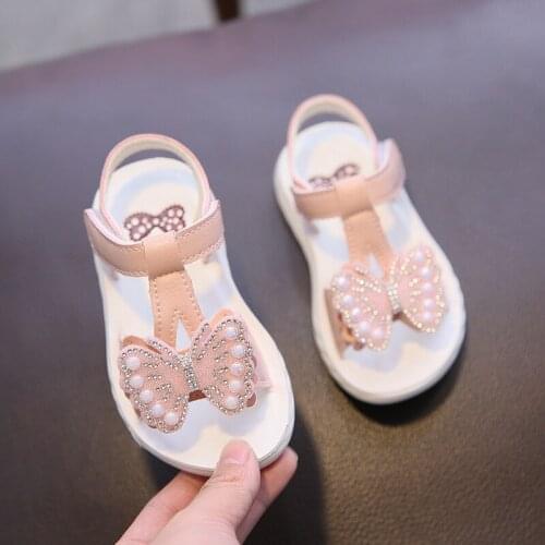 CAPSELLA KIDS Summer Sandals 1-6 Years Baby Girls Soft Bottom Cute Dress Sandals Kids Princess Butterfly-knot Beading Shoes