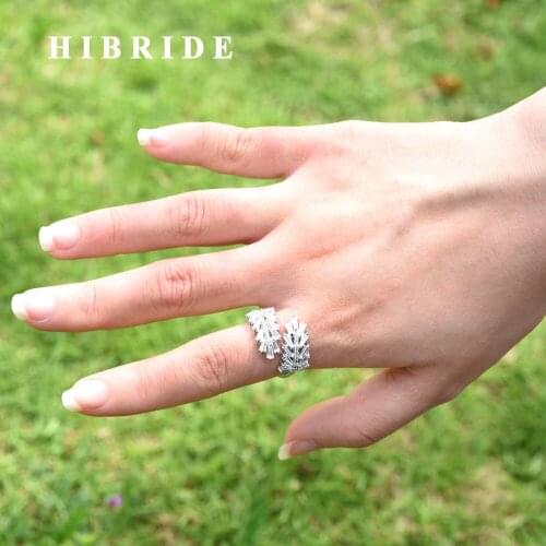 HIBRID Trendy Womens Jewelry Hand Made AAA Cubic Zirconia Pave Adjust Wedding Ring for Women Party Gift bijoux R-18