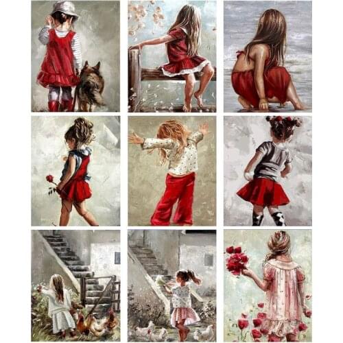 GATYZTORY oil Painting By Numbers Girl in Red Dress 60X75cm Frameless Home Decor Pictures By Numbers Gift Wall Art Digital Paint