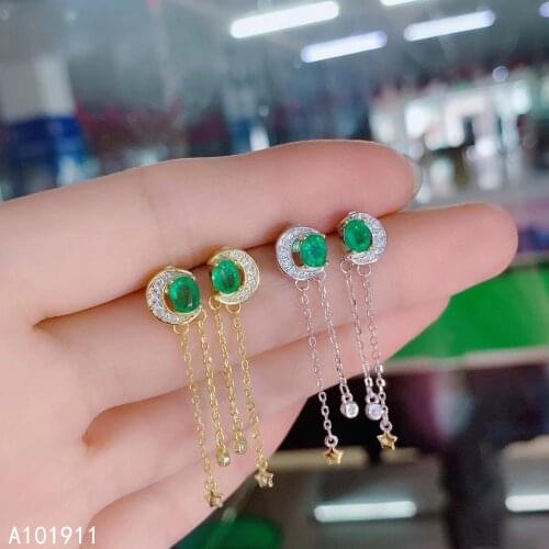 KJJEAXCMY fine jewelry 925 sterling silver inlaid Natural Emerald popular ladies earrings luxurious support detection trendy