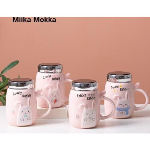 Cute Rabbit Coffee Mug with Mirror Lid 500ml Large Capacity Ceramics Mug Bunny Mug Milk Cup Home Office Water Cup Drinkware