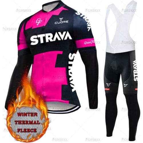 STRAVA Women Winter Bicycle Set Thermal Keep Warm Female Fleece Full Sleeves Wear Premium Cycling Team Racing Jersey Suit