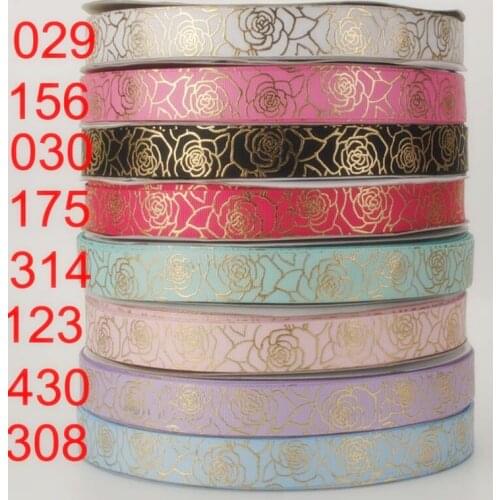 22mm Gold foil roses pattern grosgrain ribbon Valentine rose wrapping cakes gift ribbons 100yards welcome custom printed