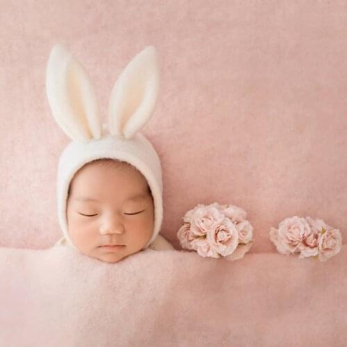 Cute Felt Bunny Hat Newborn Rabbit Bonnet Photography Props Handmade Fluffy Soft Hat Baby Girl Animal Bonnet Photo Props