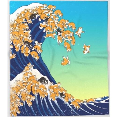 Dog Shiba Inu Cartoon Throw Blanket Cute Kids Design Great Wave Throw Blankets for Beds Christmas Decorations for Home