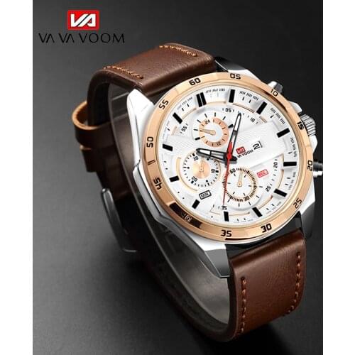 VAVA VOOM Men Watch Calendar waterproof Faux Leather Band Quartz Analog Business Wrist Watch montre homme часы мужские наручные