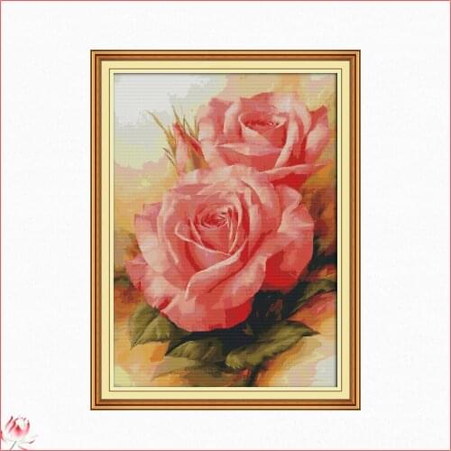 Joy Sunday Pink Rose Pattern Cross Stitch Kit 14CT 11CT Printed Canvas DIY Embroidery Set canvas sewing Needlework