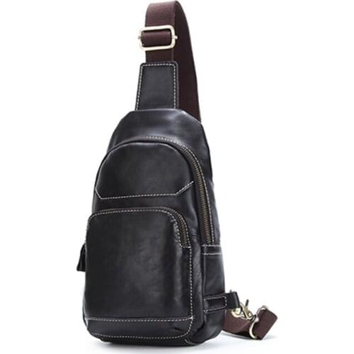 Genuine Leather Men Sling Chest Pack First Layer Cowhide Messenger Shoulder Bags For Men Fashion Male Travel Chest Bag