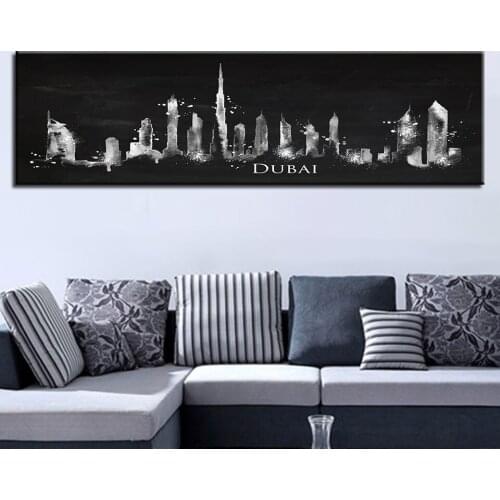 Canvas Pictures Wall Art 1 Piece World Famous Buildings Painting Print Black White Abstract Paris Dubai Poster Banner Home Decor
