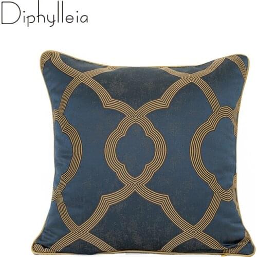 Diphylleia Dark Blue European Style Geometric Pattern Jacquard Pillow Case Luxury American Living Room Sofa Cushion Covers 45x45