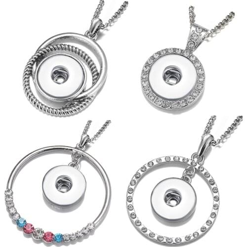 New Silver Round Simple style Crystal Fashion snap pendant necklace fit 18mm snap buttons 18mm snap jewelry