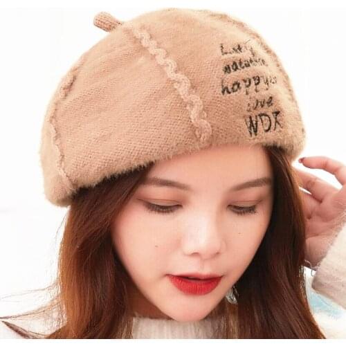 Guodong002 New women casual wool beret caps Aritist hats Letter embroidery beret hats British warm pumpkin hats