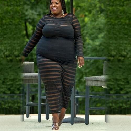 Fall Backless Plus Size Dresses Women Clothing Lace Black Mesh Dress Bodycon Sexy Long Sleeve Dress Wholesale Dropshipping