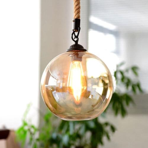 Hemp Rope Glass Pendant Lights Vintage Led Hanging Lamp Kitchen Dining Room Light Fixtures for Ceiling Bedroom Living Room Lamps