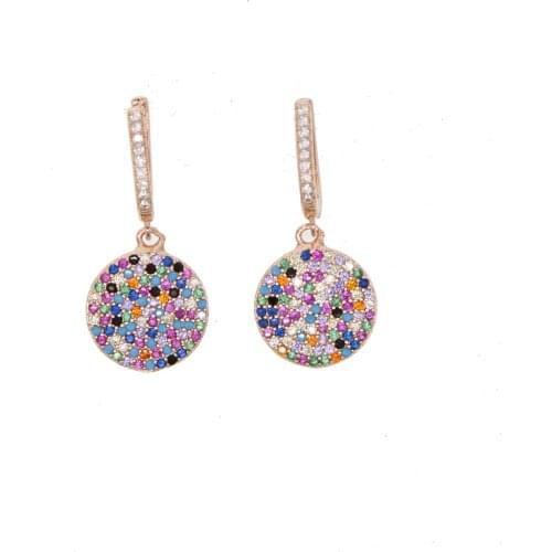 Mix color disco round charm earring for women Gold Filled micro pave cubic zirconia colorful cz stone gorgeous dangling earring