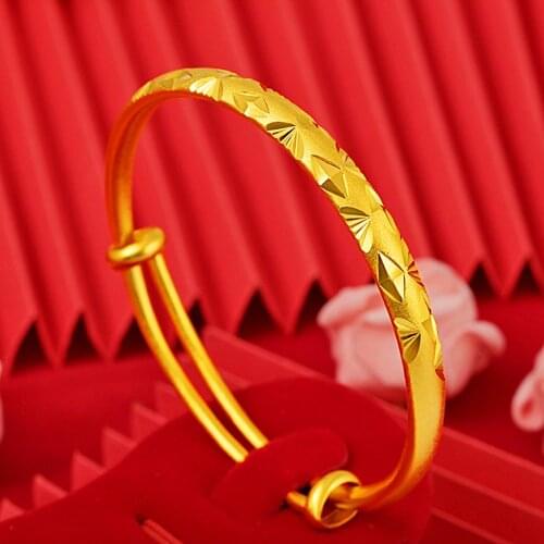 Carved Adjust Bangle Women Yellow Gold Filled Engagement Femal Girl Solid Bracelet Gift