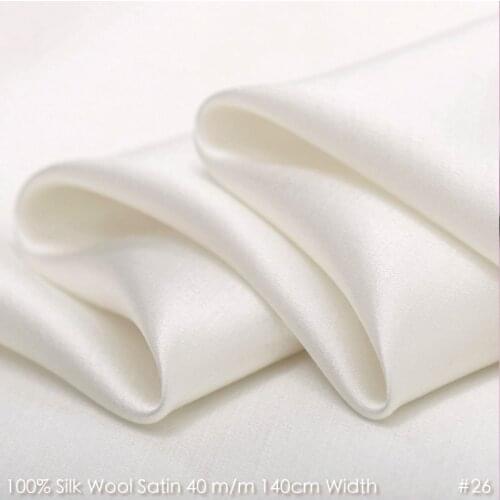 SILK WOOL SATIN 140cm width 40mm/28%Silk+72%Wool Satin Fabric for White Wedding Dress Bridal Silk 26 Natural White