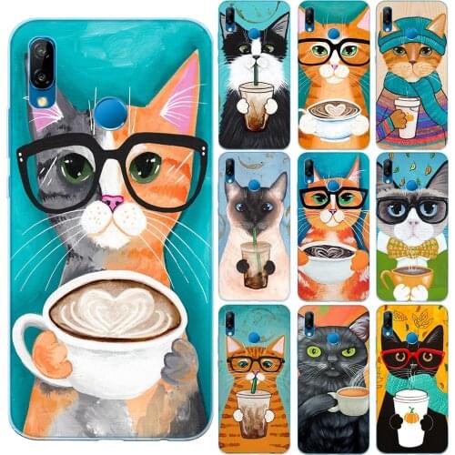 Cute Coffee Milk Drink Bottle Cat Silicone Case For Huawei P10 P20 P30 Lite P8 P40 Lite Pro Y5 Y9 2018 2019 Soft TPU Phone Cover