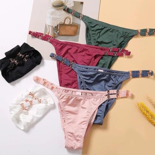 Women G-String Shinny Metal Waist Elastic T-back Slip Panty Female Bright Thongs Underpants Sexy Ice Silk Briefs