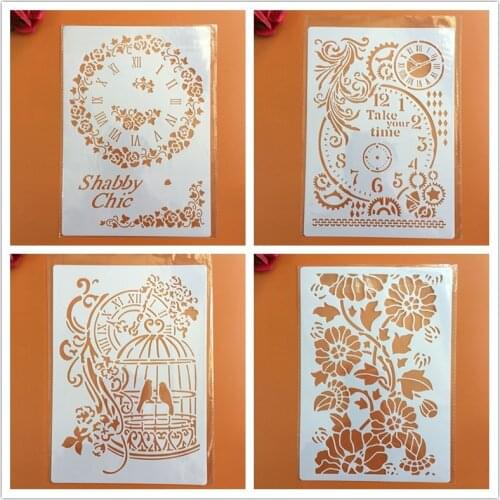 4pcs/set A4 Flower Mandala Stencils Painting Coloring Embossing Scrapbook Album Decorative Template cake stencil crafts books