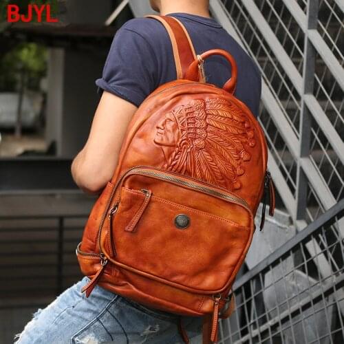 Handmade Vintage Leather Men Backpack Large Capacity Travel Backpacks Laptop Bag Tide Male School Shoulder Bags Original Solid
