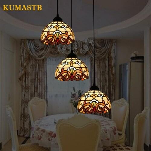 Stained Glass Baroque Chandeliers for Living Room Dining Room LED Hanging Lamp Bedroom Warm LED Chandelier Light