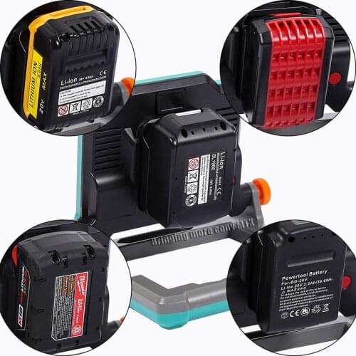 High quality outdoor light LED Working Lamp Light For DeWalt for Makita for Milwaukee for Bosch 18V 20V Li-ion Battery EU plug