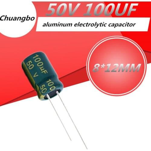 20pcs/lot Higt quality 50V 100UF 8*12MM low ESR/impedance high frequency aluminum electrolytic capacitor 50V 100UF 8*12MM