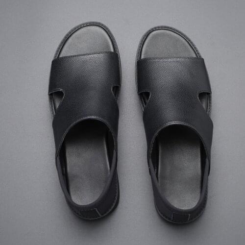 Yomior New Summer Trend Vintage Men Casual Shoes Real Leather Black Outdoor Sandals Vietnam Summer Beach Flats Flip Flop Slipper