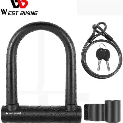 WEST BIKING Road Bicycle Lock Anti-theft Lock Bike Cable U Lock With 2 Keys Motorcycle Scooter MTB Security Cycling Accessories
