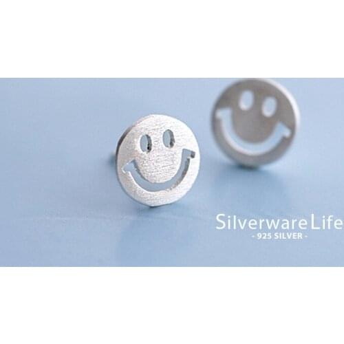 Real 925 Sterling Silver Jewelry For Women Cute Smile Face Earring Stud Small Stud Earring For Girls Wholesale