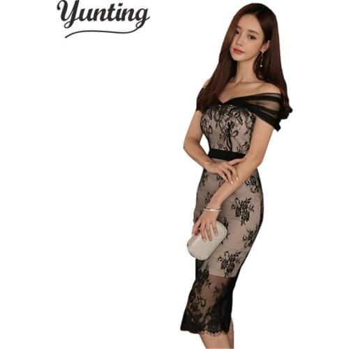 2021 Summer office dress new Korean temperament lace stitching slim dress