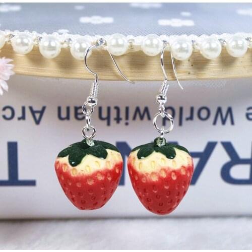 1Pair Women Drop Earring Resin Charms 3D Orange Strawberry Simulation Fruit Crafts Birthday Gift Girls Teens Jewelry