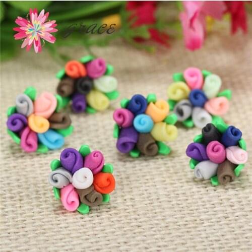 15pc/lot 15mm New Cute Polymer Clay Floral Shape Flowers Beads Diy Handwork Crafts Headband Jewelry Decoration Accessories