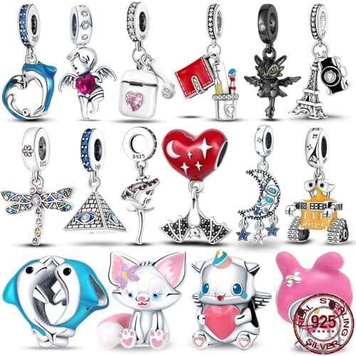 100% 925 Sterling Silver Zircon Love Hanging Bear and Hot air Balloon Charms Fit Original Pandora Bracelet For Women Jewelry Gif