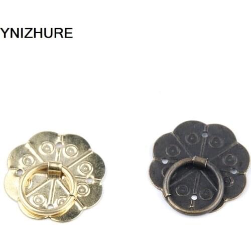 30PCS 30mm Iron handles Thin skin Tea Caddy Pots Hand pull Hardware gadgets Plum shape Gold Green bronze