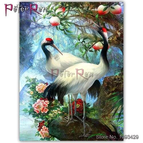 Full DIY Diamond Painting Lovers Birds handmade Embroidery set rhinestones Cross Stitch Mosaic Decor gift Wonderland Crane Peach