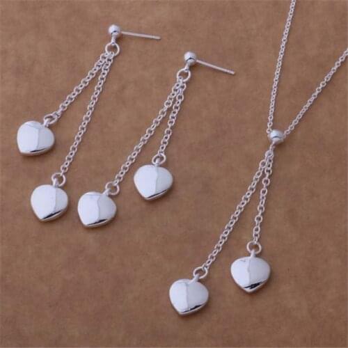 AS061 Hot Sale Silver Plated Color Jewelry Sets For Women Wholesale High Quality Classic Earring 226 + Necklace 604
