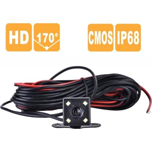 Car Rear View Camera 170 Degree Wide Angle Night Vision Recording Reverse Parking Waterproof With 4 Lights For Dash Camera